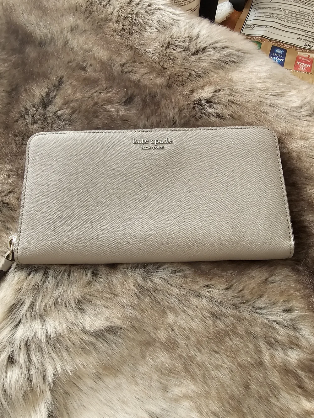 kate spade Beige Zip Around Saffiano Wallet